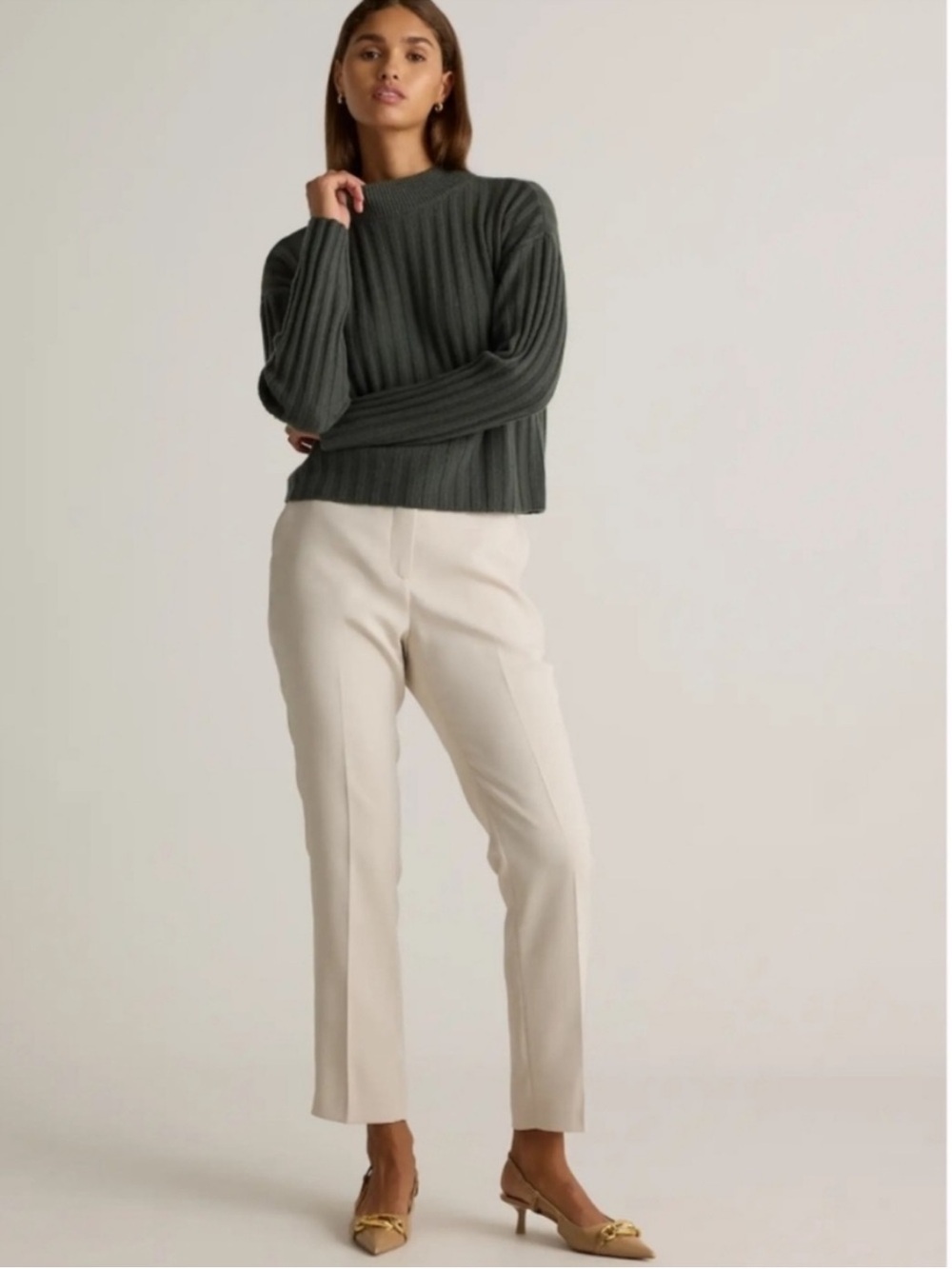 Quince Stretch Crepe Ankle Pants in Sand